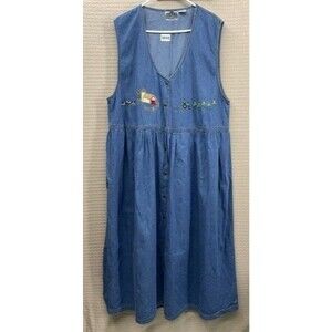 VTG Talk America Sportswear Farm Ranch Embroidered Jumper Dress Women Size 20